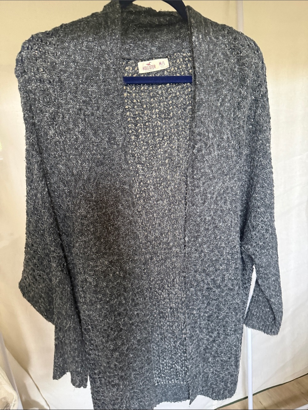 Hollister Women's Heather Gray Open-Front Chunky Knit Cardigan